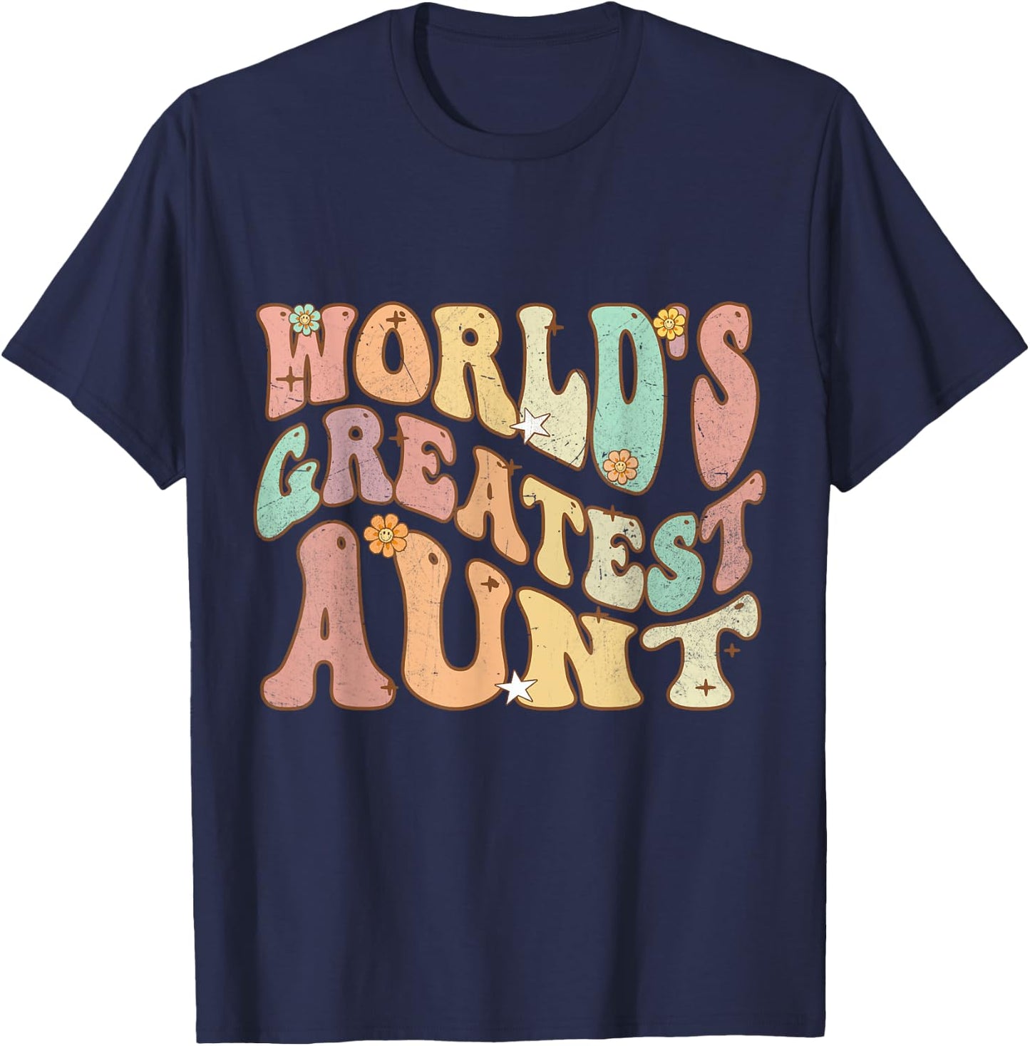 Groovy Retro Vintage World's Greatest Aunt Matching Family T-Shirt - T-Shirt | Navy