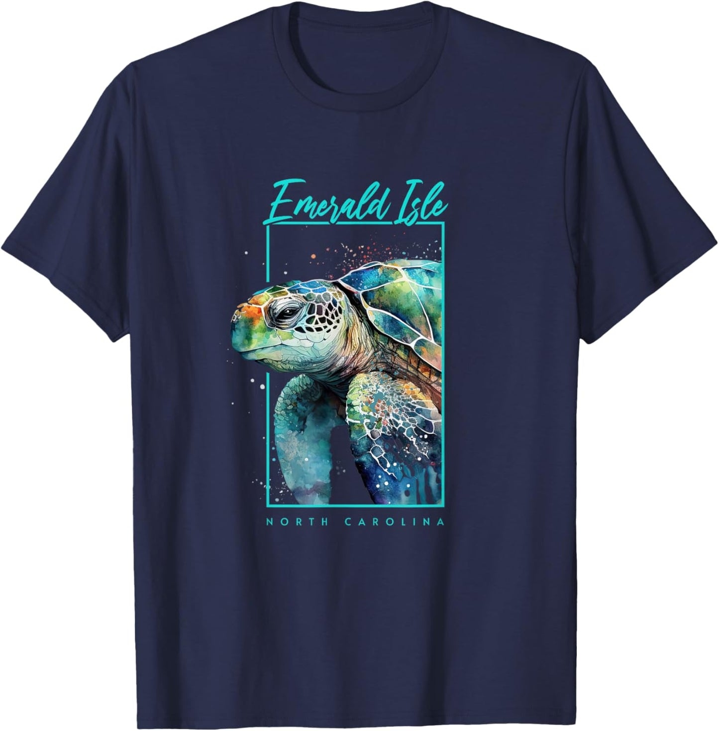 Emerald Isle NC Art Souvenir Sea Turtle Portrait T-Shirt - T-Shirt | Navy