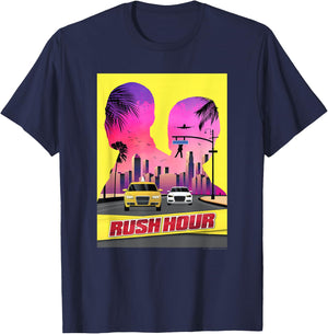 WB100 Rush Hour Retro City Skyline Partner Silhouette Poster T-Shirt - T-Shirt | Navy