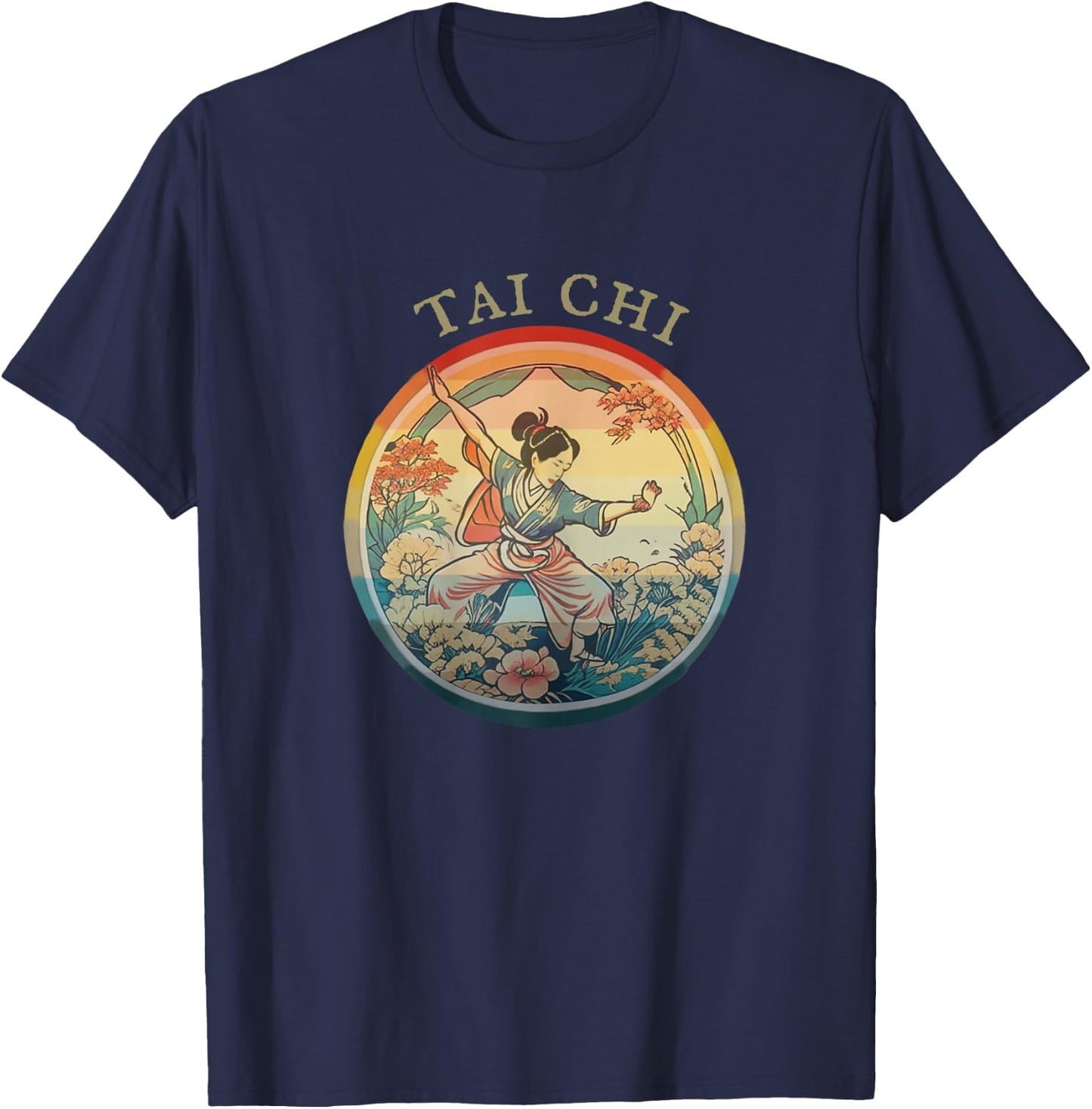 Women Tai Chi, Vintage historic Retro drawing, Harmony Flow T-Shirt - T-Shirt | Navy