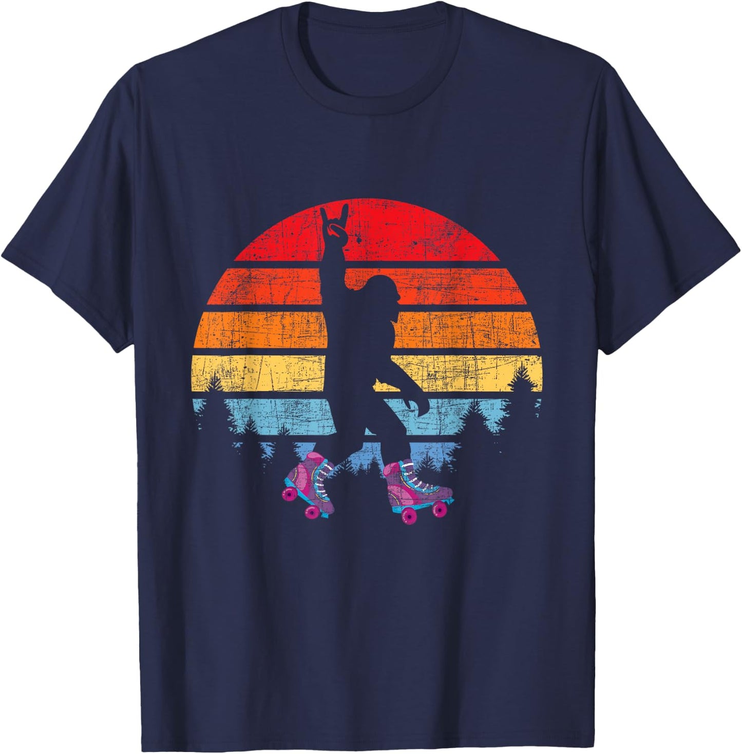 Retro Vintage Bigfoot Skater - Roller Skating Roller Derby T-Shirt - T-Shirt | Navy
