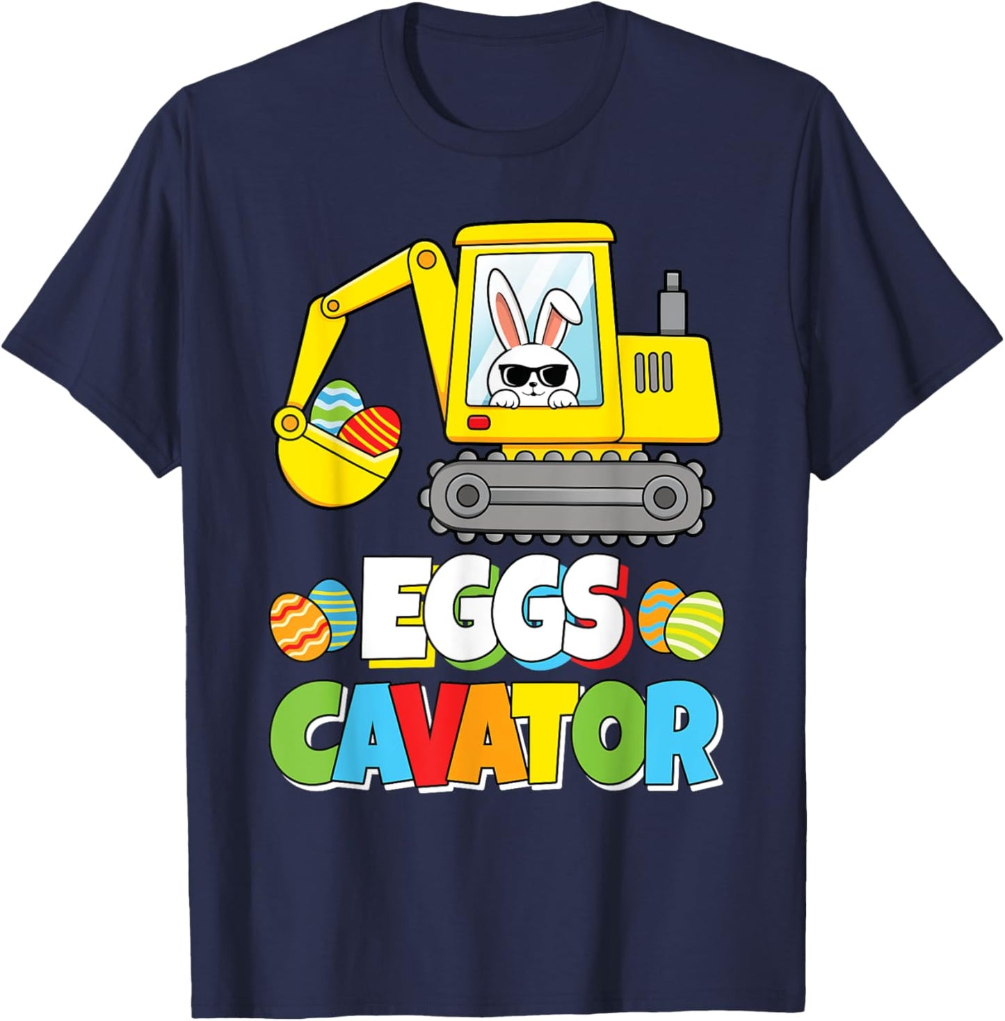 Eggs Cavator Easter Bunny Excavator Funny Rabbit Boys Kids T-Shirt - T-Shirt | Navy