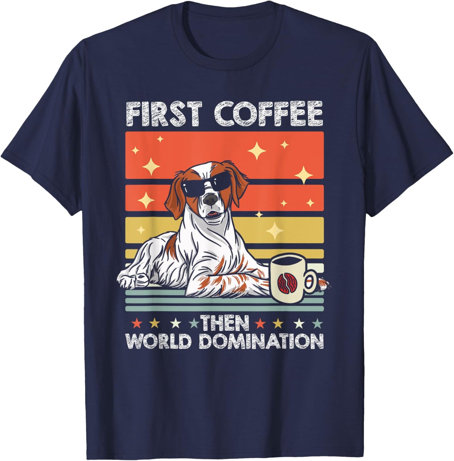 Retro Dog Breed Coffee Subglasses - Vintage Brittany Spaniel T-Shirt - T-Shirt | Navy