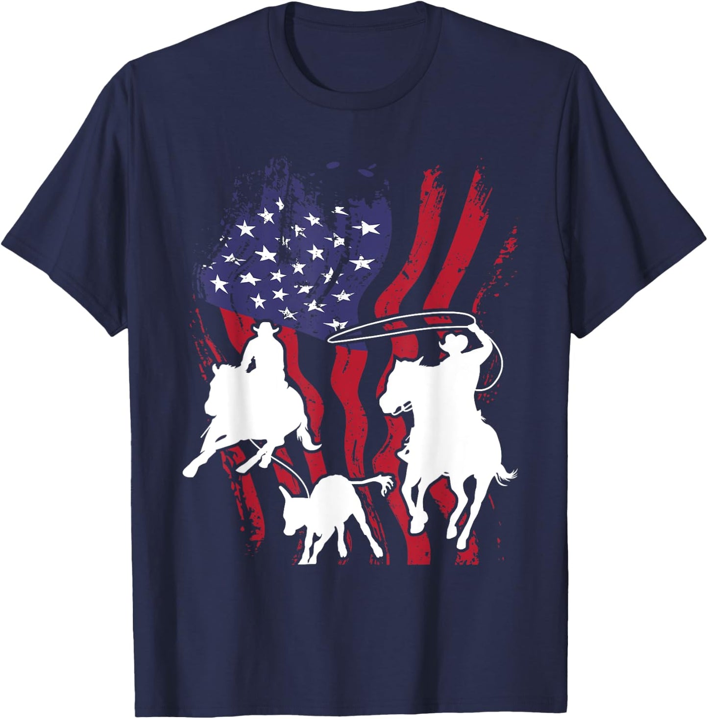 Rodeo Team Roping - Horse Riding Equestrian Header Heeler T-Shirt - T-Shirt | Navy