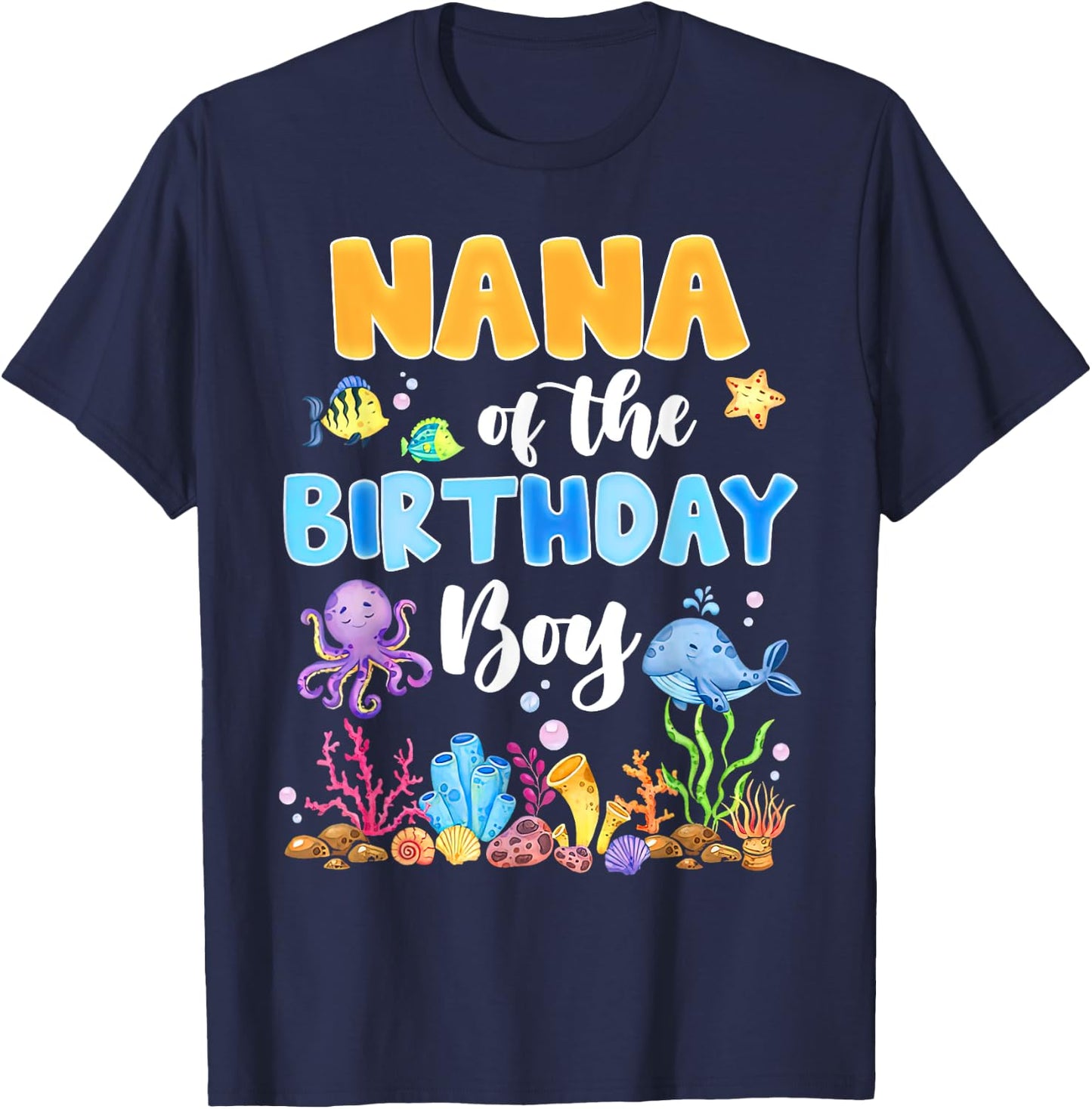 Nana Of The Birthday Boy Aquarium Sea Animals Matching T-Shirt - T-Shirt | Navy