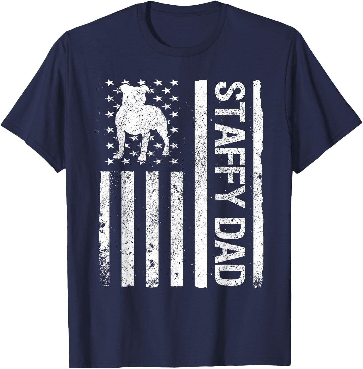 Staffy Dad USA Flag Pet Staffordshire Bull Terrier Dog Dad T-Shirt - T-Shirt | Navy