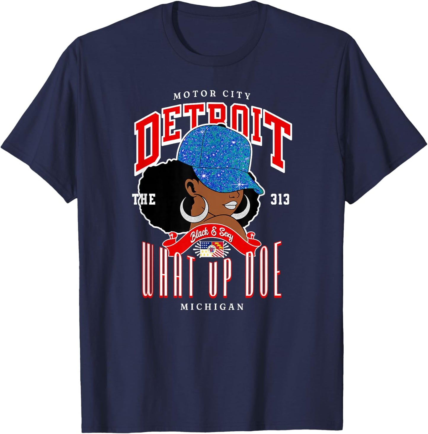 Afro Chic Detroit Roots Women of 313 T-Shirt - T-Shirt | Navy