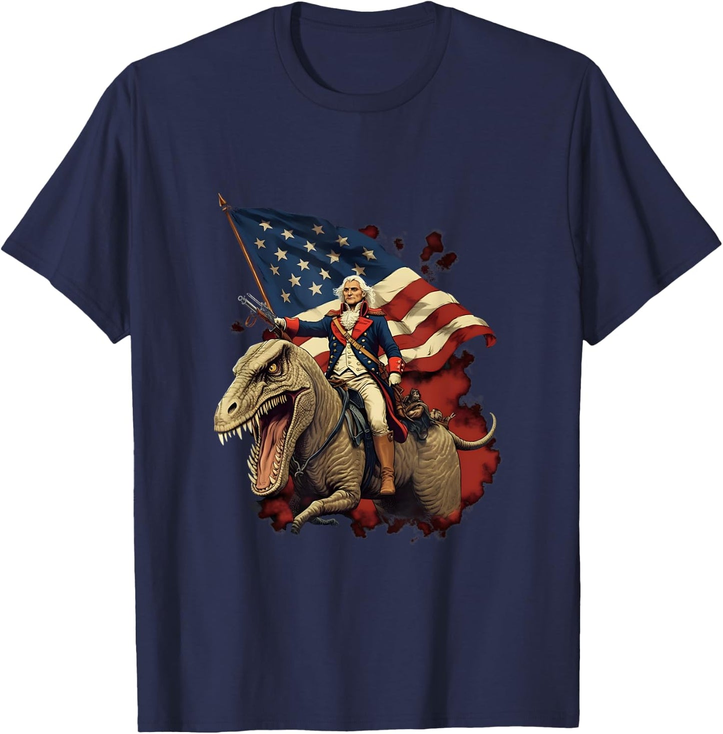 George Washington on a Dinosaur on July 4th Independence Day T-Shirt - T-Shirt | Navy