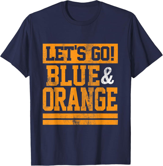 Let's Go Blue & Orange Team Favorite Colors Vintage Game Day T-Shirt - T-Shirt | Navy