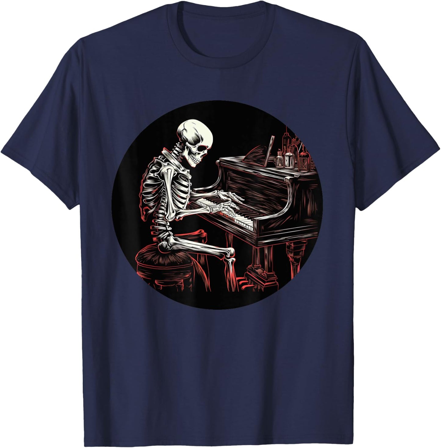 Funny Skeleton with Piano Keyboard for classical Music Fans T-Shirt - T-Shirt | Navy