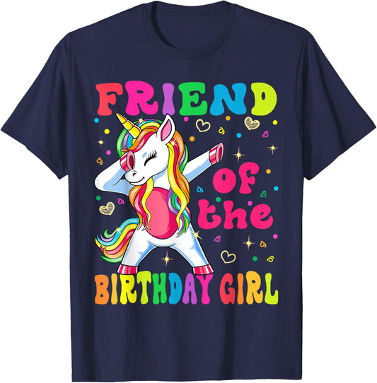 Friend of the Birthday Princess Girl Dabbing Unicorn T-Shirt - T-Shirt | Navy