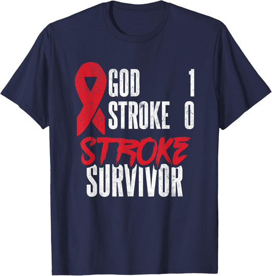 God 1 Stroke 0 Stoke Awareness Stroke Survivor T-Shirt - T-Shirt | Navy