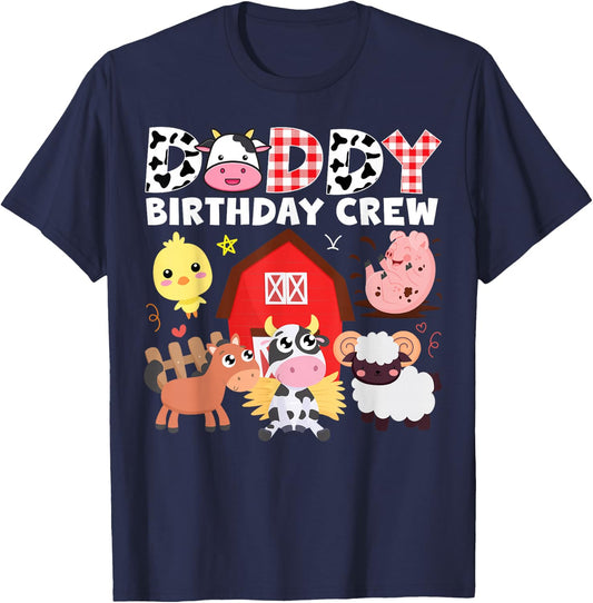 Cow Daddy Birthday Crew Farm Theme Animals Birthday Party T-Shirt - T-Shirt | Navy