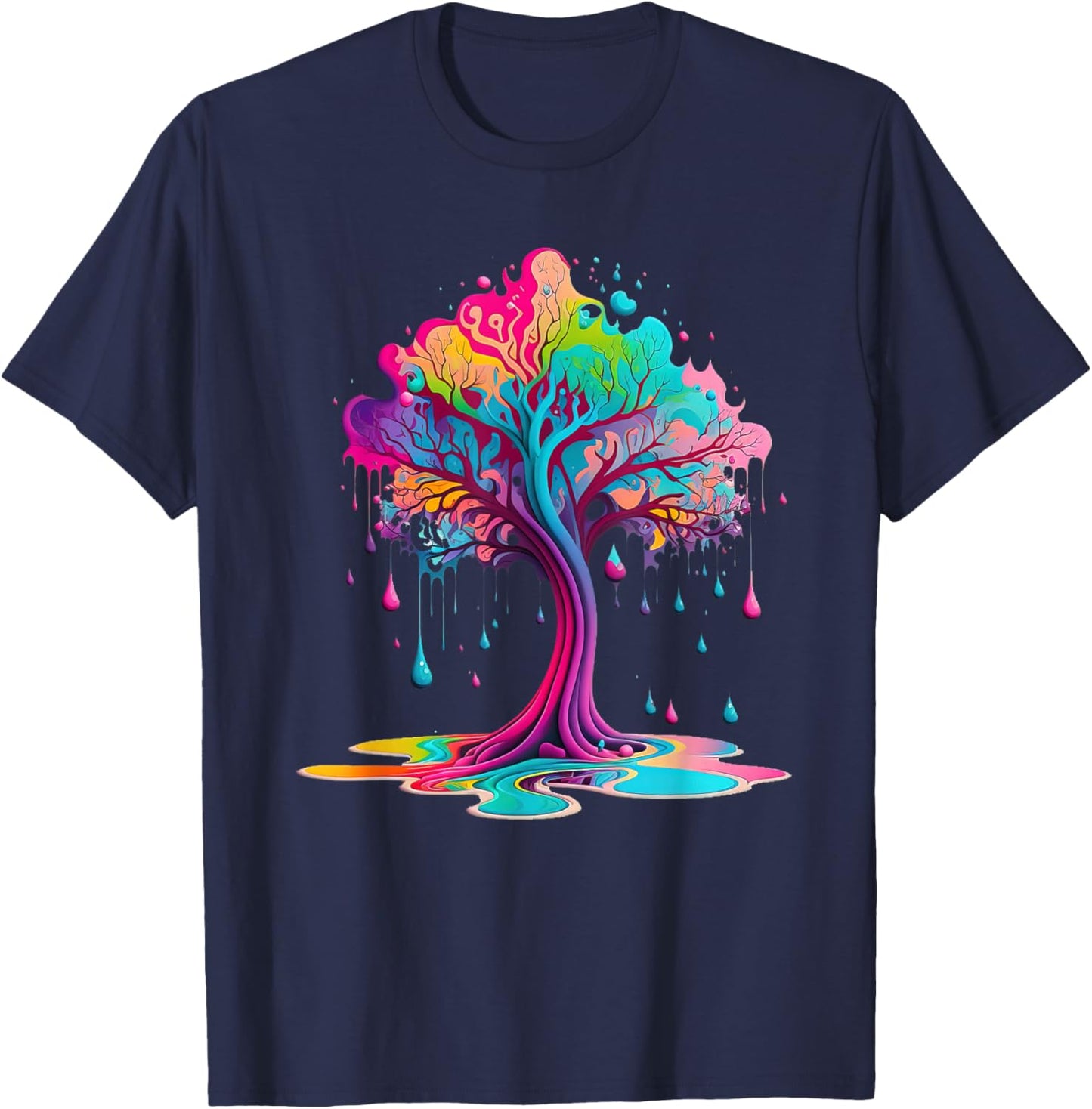 Paint Drip Tree , Paint Splash Tree of Life T-Shirt - T-Shirt | Navy