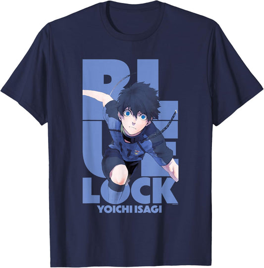 Blue Lock Yoichi Isagi Running Through Big Chest Portrait T-Shirt - T-Shirt | Navy