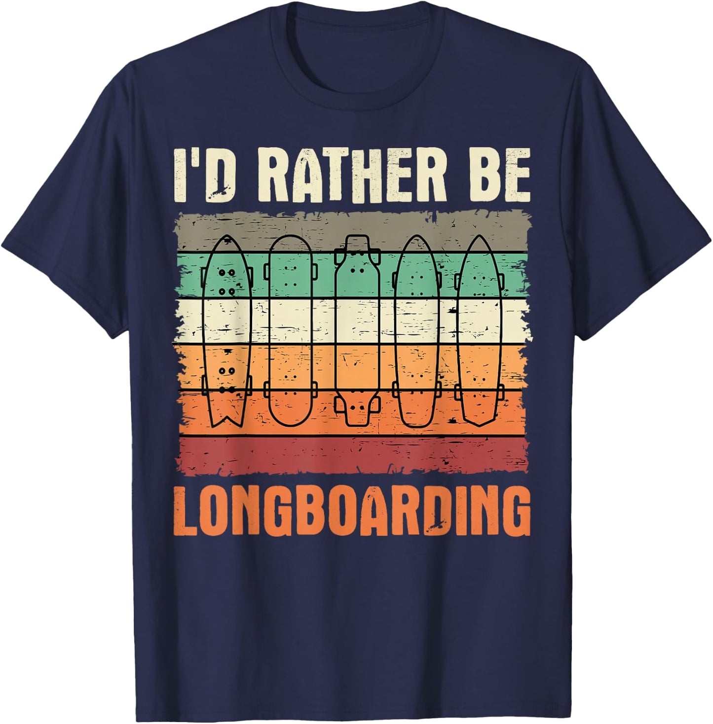 Longboard Retro Vintage Skateboarder Sidewalk Surfing T-Shirt - T-Shirt | Navy