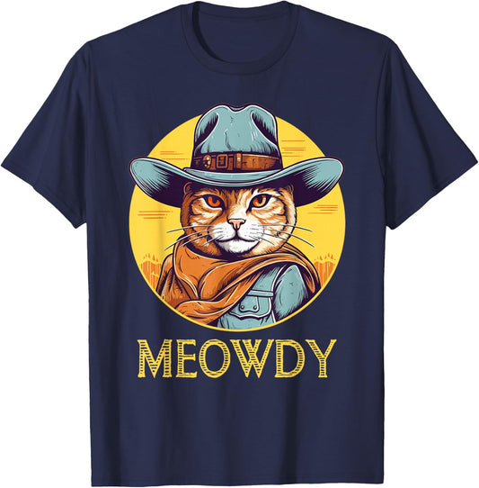 Cat Cowboy Cowgirl Women Men Kid Halloween Meow Howdy Meowdy T-Shirt - T-Shirt | Navy