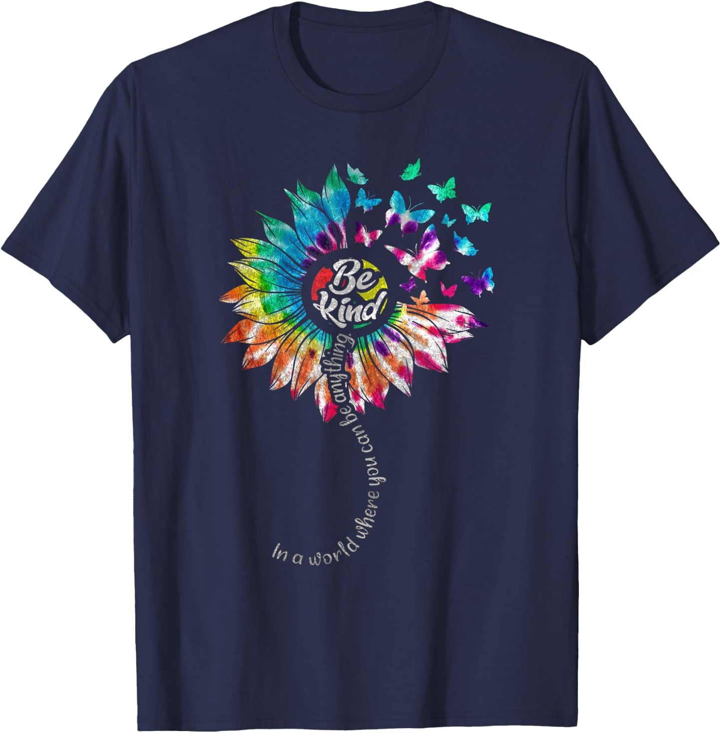 In World Where You Can Be Anything Be Kind Autism Awareness T-Shirt - T-Shirt | Navy