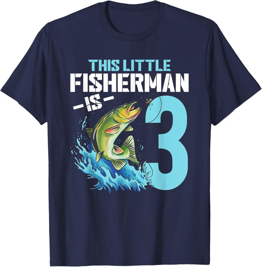 Boys Fishing Birthday Shirt 3 Year Old Boy Fisherman Kids T-Shirt - T-Shirt | Navy