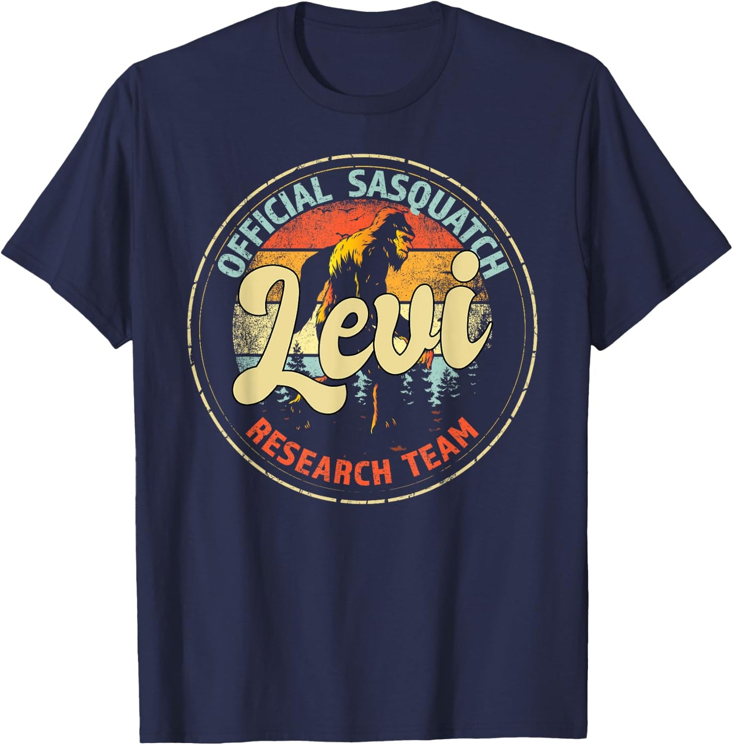 Levi Sasquatch Research Team Personalized Bigfoot T-Shirt - T-Shirt | Navy
