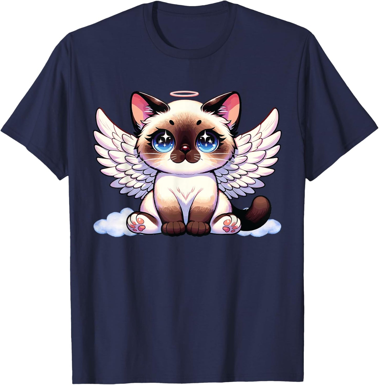 Angel Cat, Siamese Cat, Anime Angel Kitten T-Shirt - T-Shirt | Navy