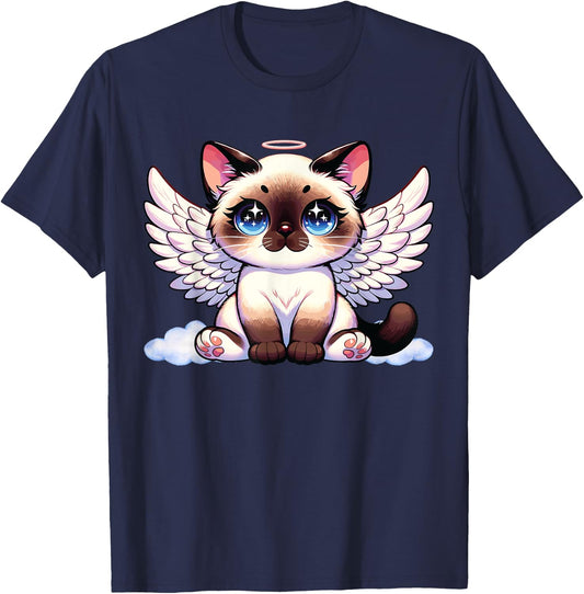 Angel Cat, Siamese Cat, Anime Angel Kitten T-Shirt - T-Shirt | Navy
