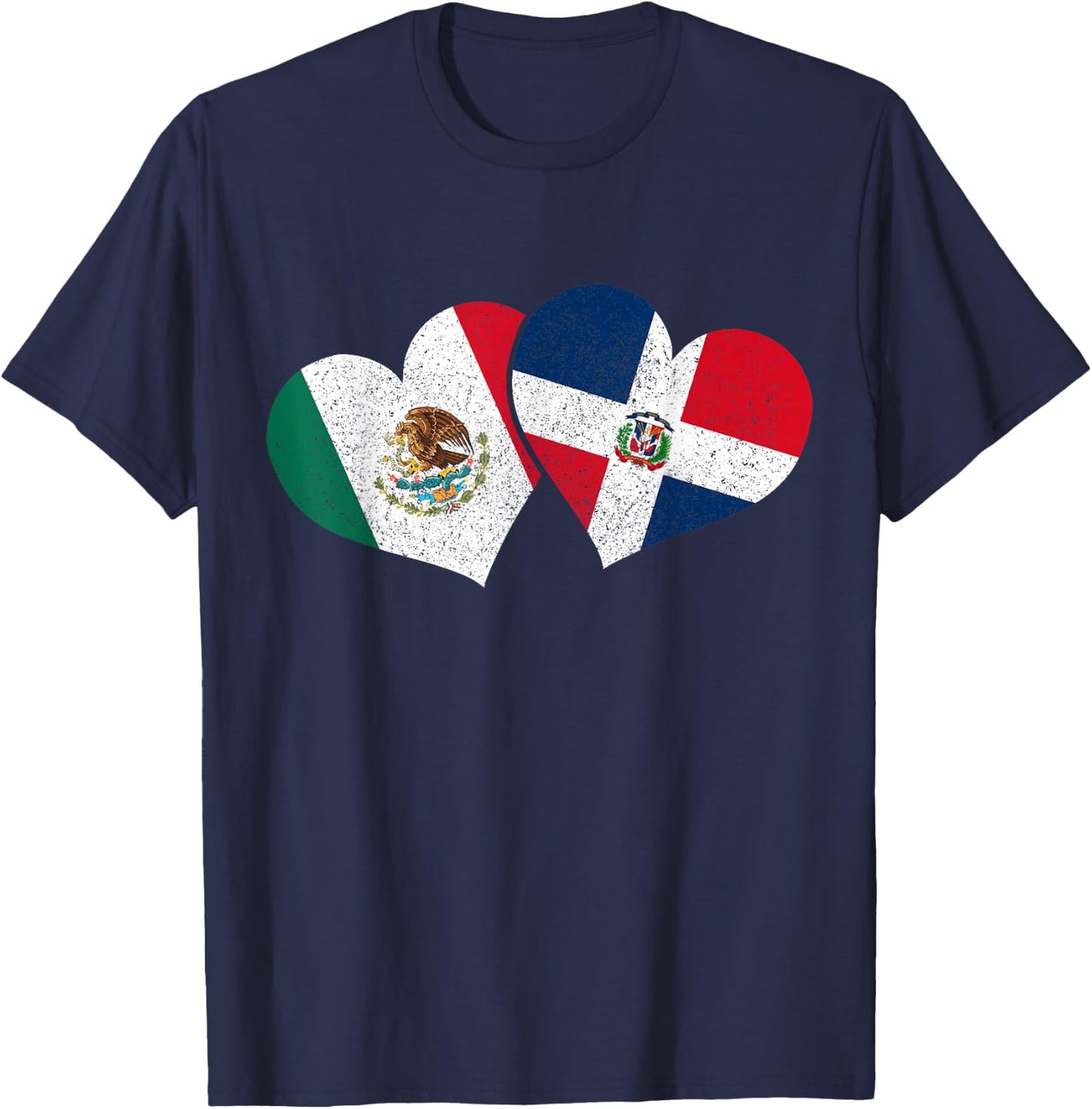Mexico Dominican Republic Hearts Mexican Flag Pride Heritage T-Shirt - T-Shirt | Navy
