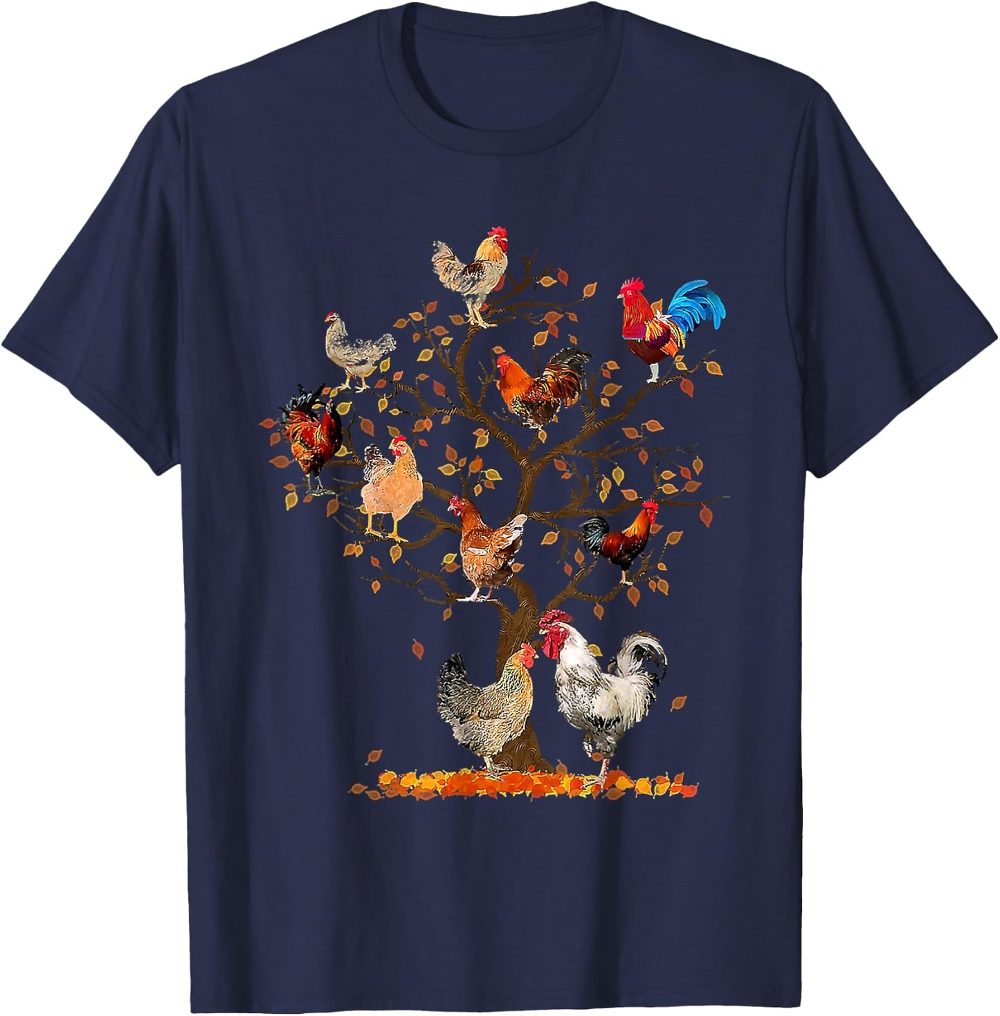 Chicken Tree Autumn Tree Fall Leaves Chicken Love T-Shirt - T-Shirt | Navy