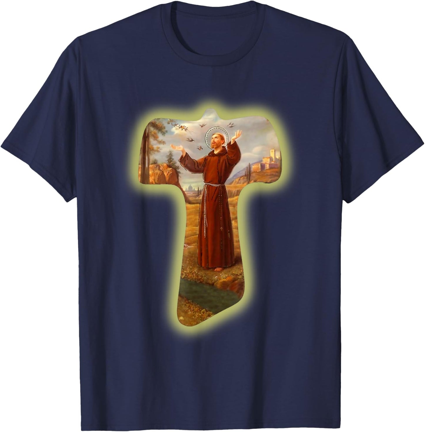 St Francis of Assisi Saints Catholic Ecology Animals Vintage T-Shirt - T-Shirt | Navy