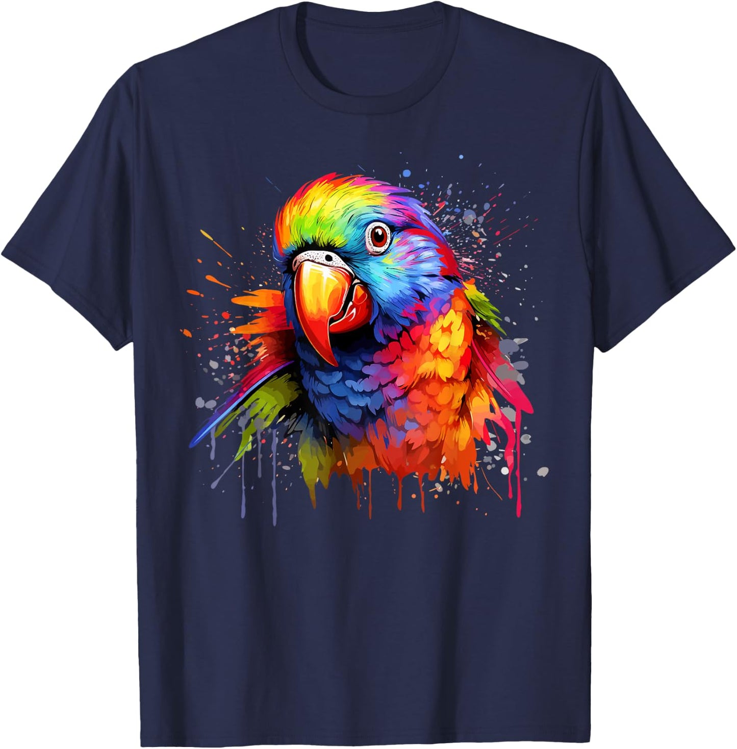 Colorful Splash Art Rainbow Lorikeet Parrot Lover T-Shirt - T-Shirt | Navy
