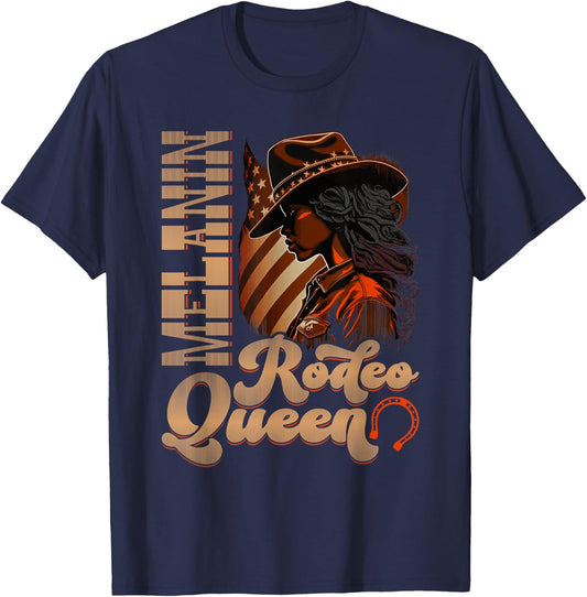 Melanin Rodeo Queen Country African-American Cowgirl T-Shirt - T-Shirt | Navy