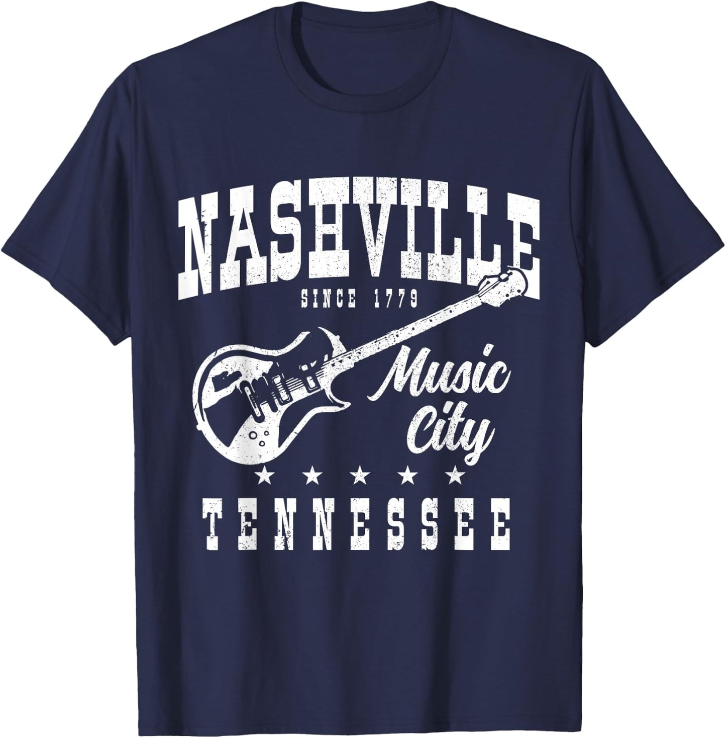 Nashville Tennessee Country Music City Guitar Player Vintage T-Shirt - T-Shirt | Navy