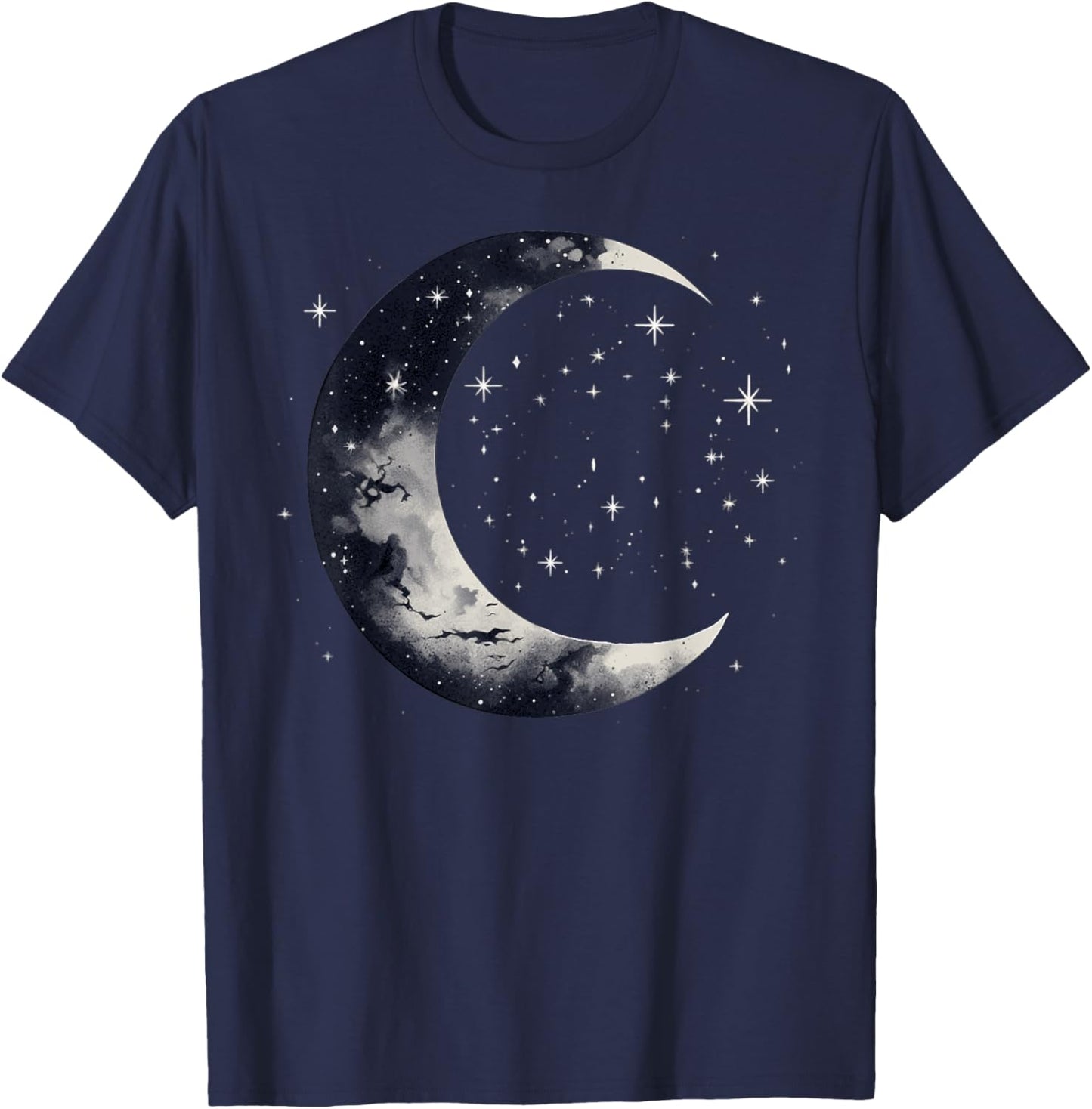 Stars and Moon Night Sky Galaxy Aesthetic Graphic Lovers T-Shirt - T-Shirt | Navy