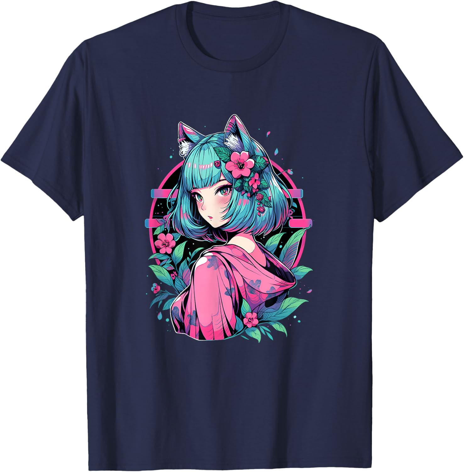 Anime Girl Anime Otaku Japanese Aesthetic T-Shirt - T-Shirt | Navy
