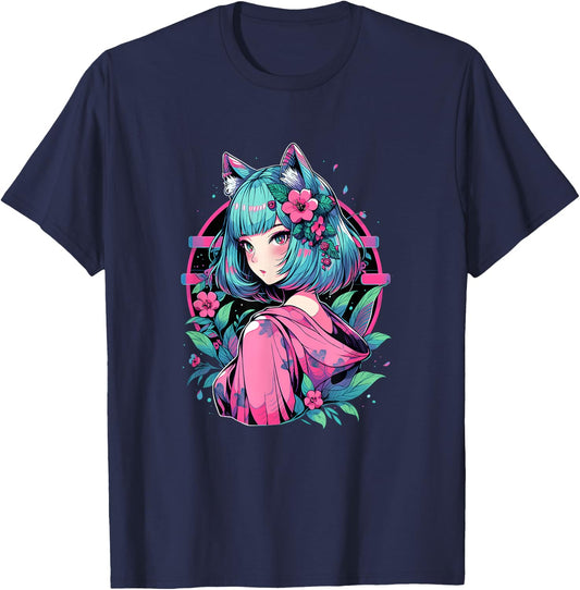 Anime Girl Anime Otaku Japanese Aesthetic T-Shirt - T-Shirt | Navy