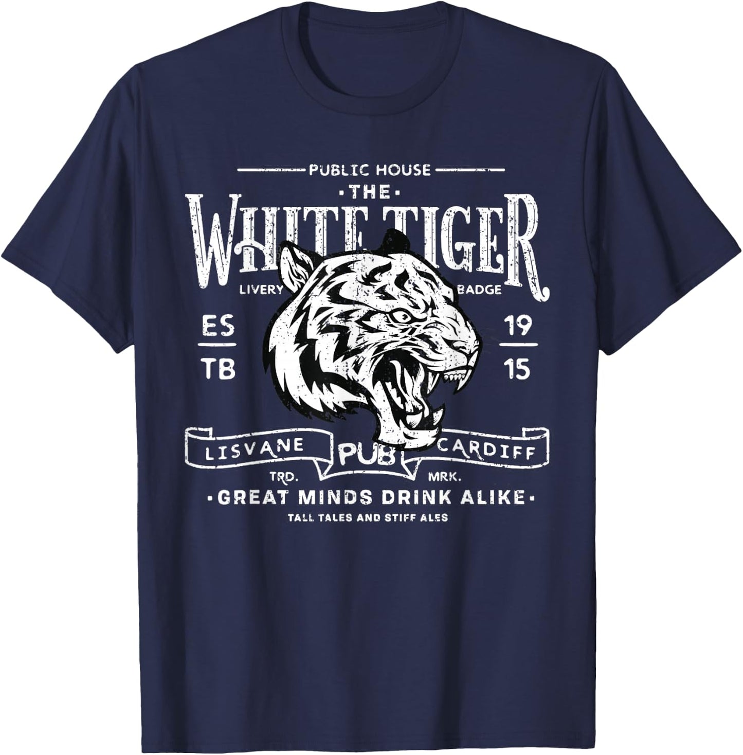 Vintage White Tiger Pub T-Shirt - T-Shirt | Navy