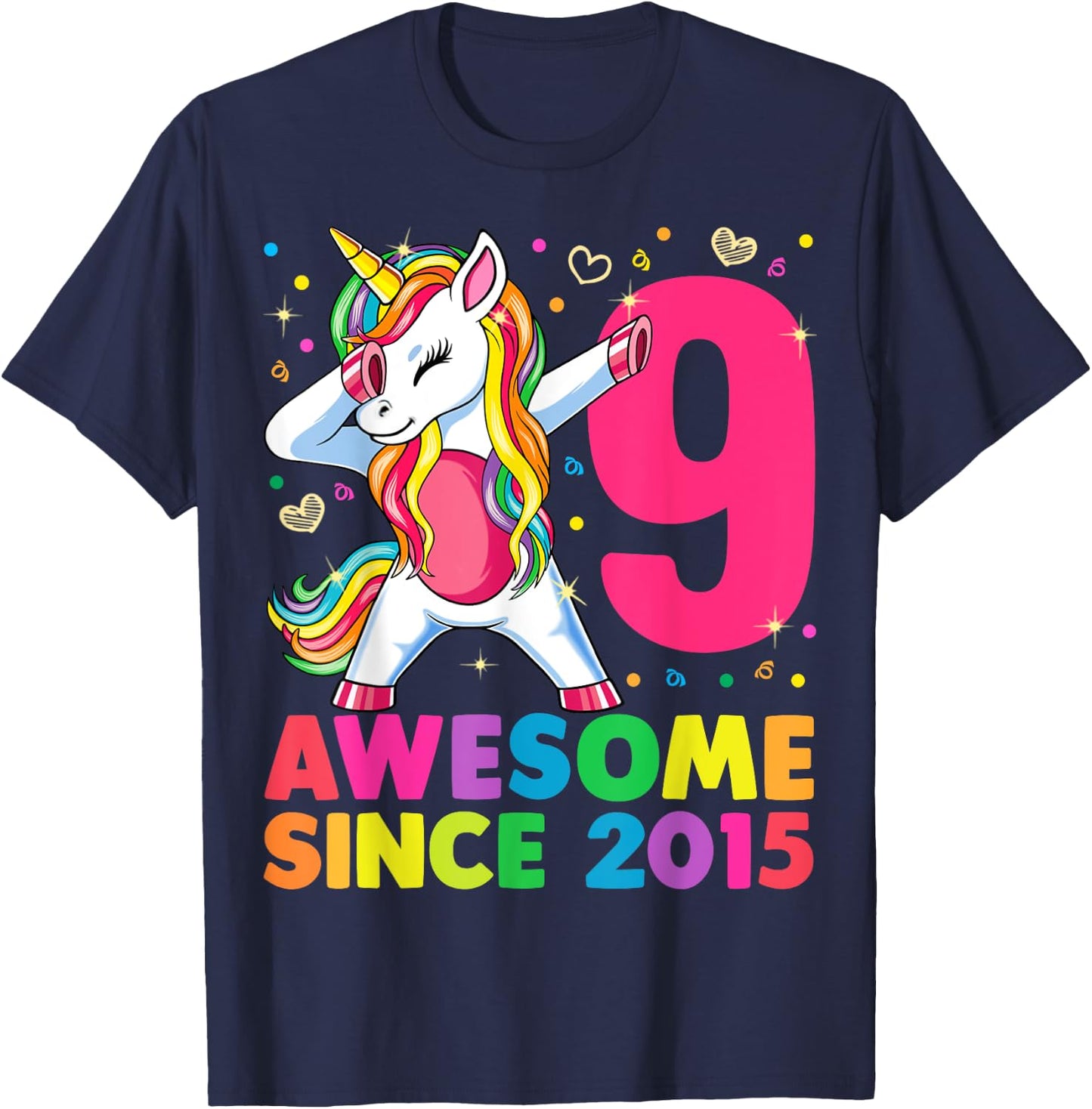 9 Years Old Unicorn Dabbing 9th Birthday Girl Unicorn Party T-Shirt - T-Shirt | Navy