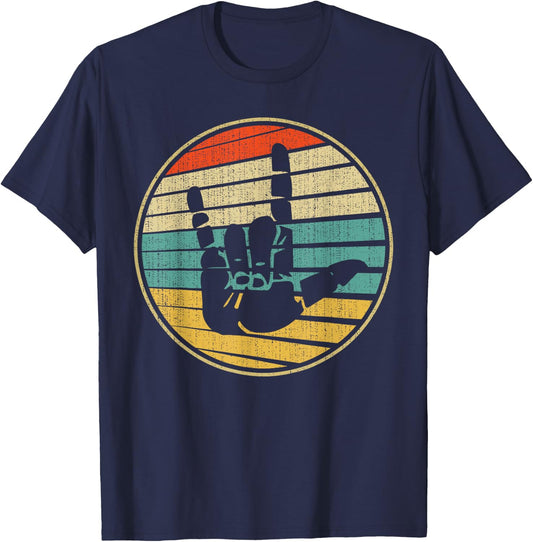 Vintage Retro 70s 80s Interpreter ASL I Love You Hand Sign T-Shirt - T-Shirt | Navy