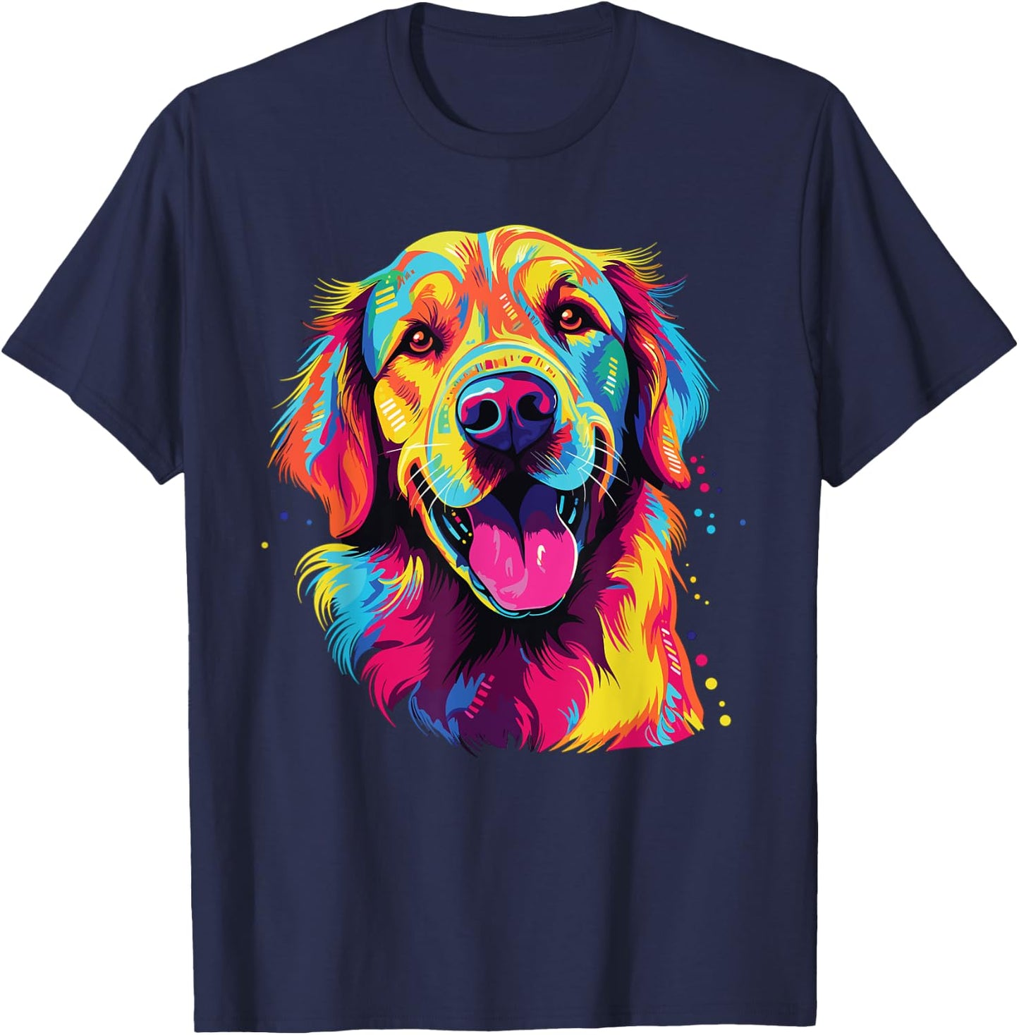 Watercolor Colorful Golden Retriever Dog Men Women Girls Kids T-Shirt - T-Shirt | Navy