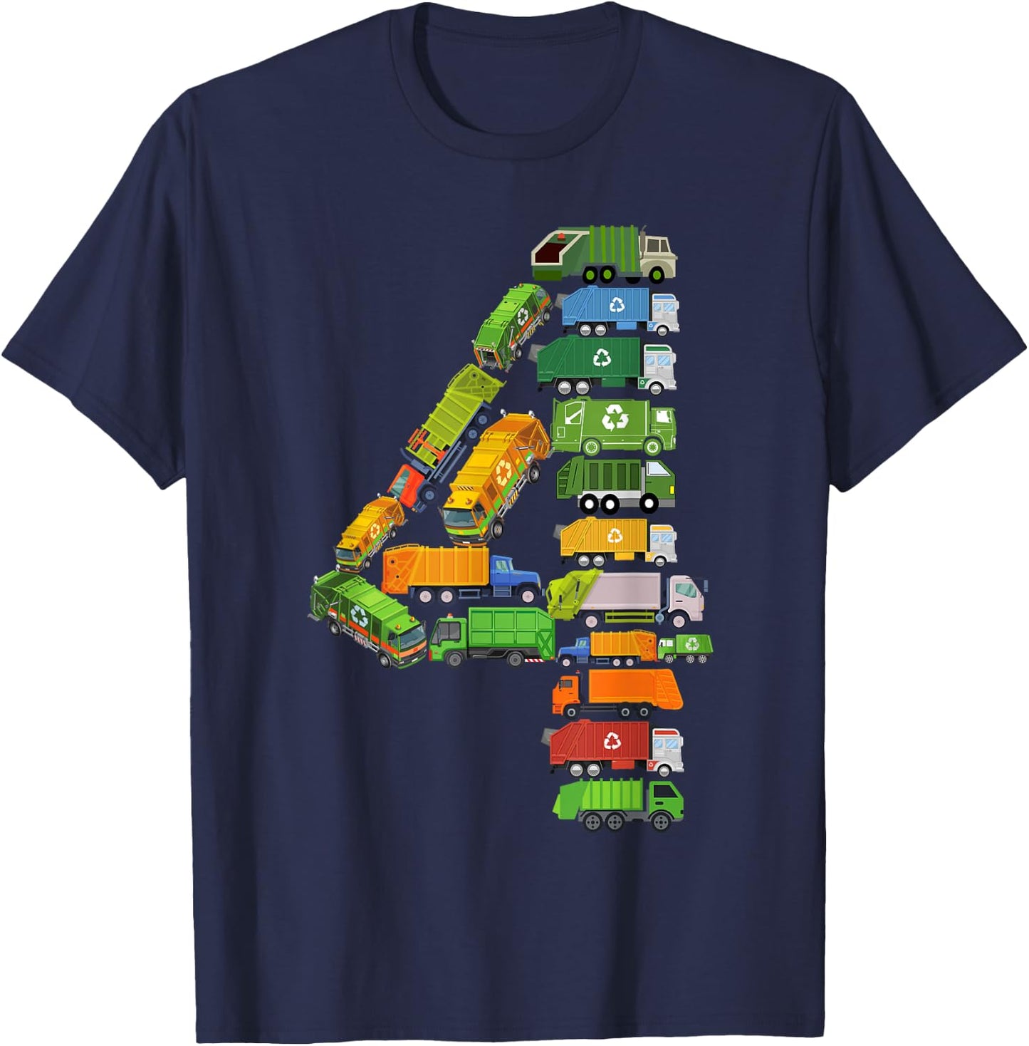 Garbage Truck Themed 4th Birthday Party 4 Year Old Boys Kids T-Shirt - T-Shirt | Navy