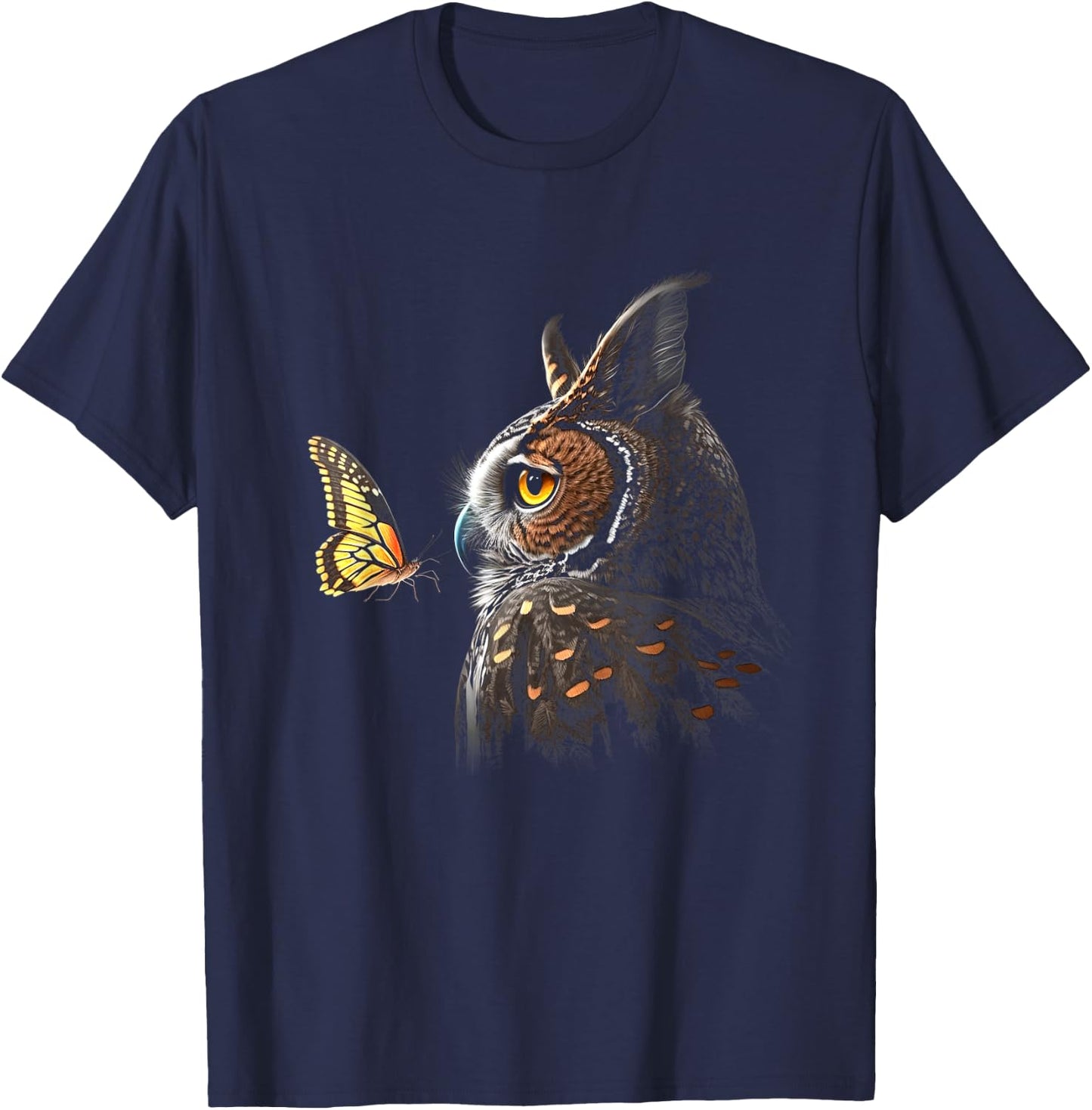 Owl With Butterfly Owl Lover Night Owl Bird T-Shirt - T-Shirt | Navy