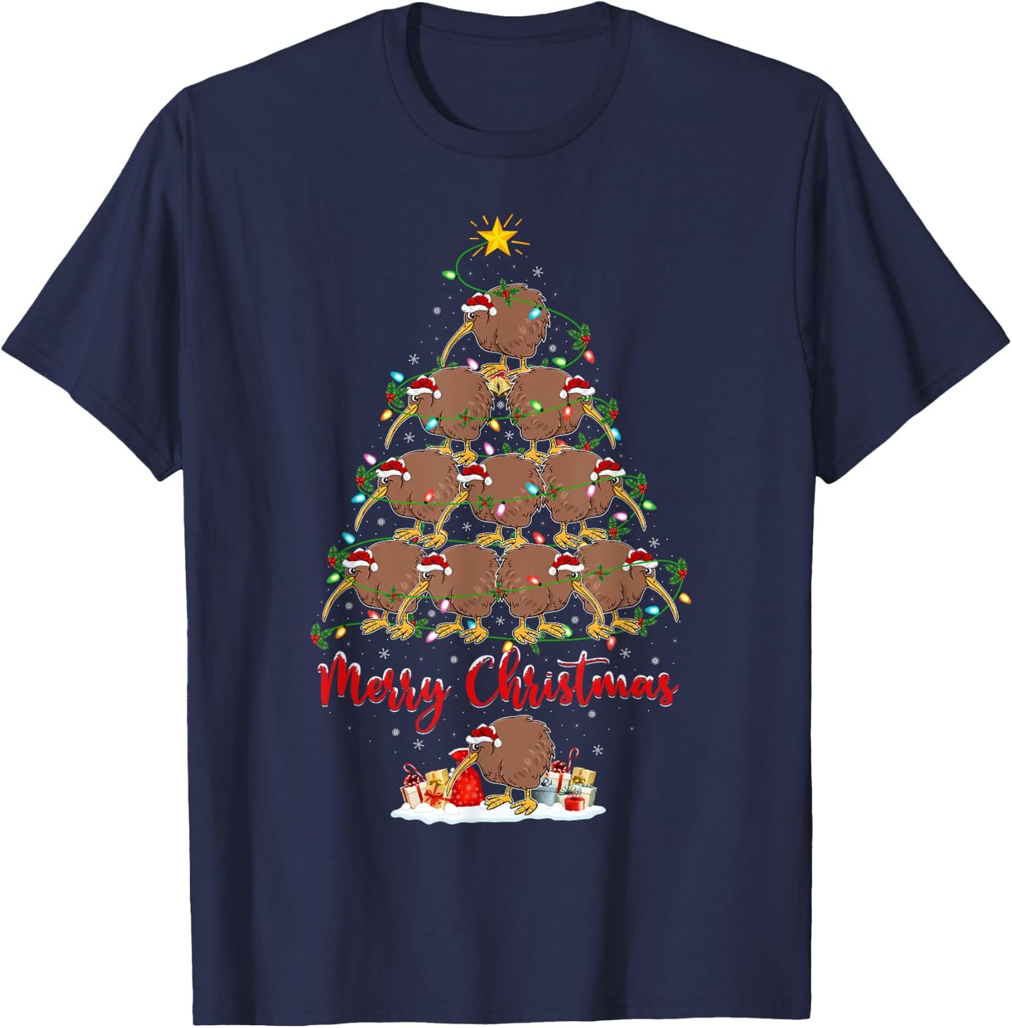 Kiwi Bird Lover Xmas Matching Santa Kiwi Christmas Tree T-Shirt - T-Shirt | Navy