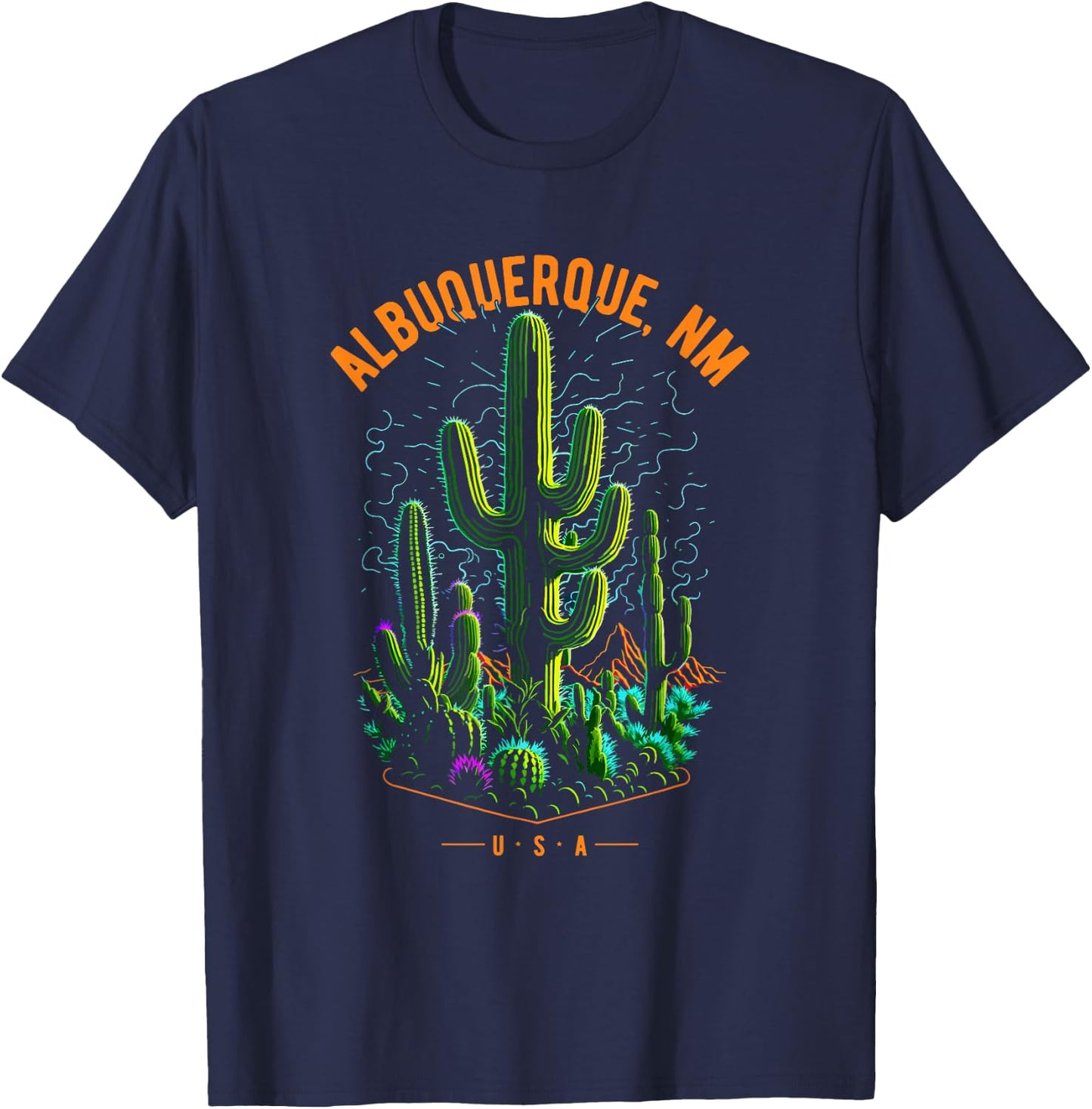 Albuquerque, NM, USA Cactus Desert Scene Design T-Shirt - T-Shirt | Navy