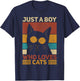 Just A Boy Themed Cat Lover T-Shirt - T-Shirt | Navy