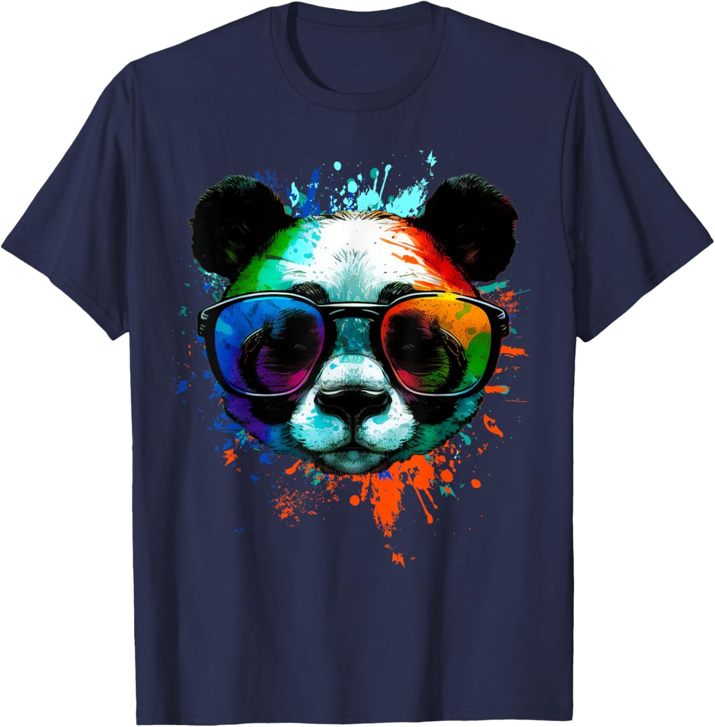 Cool Panda with sunglasses with Colorful Ink Splashes T-Shirt - T-Shirt | Navy