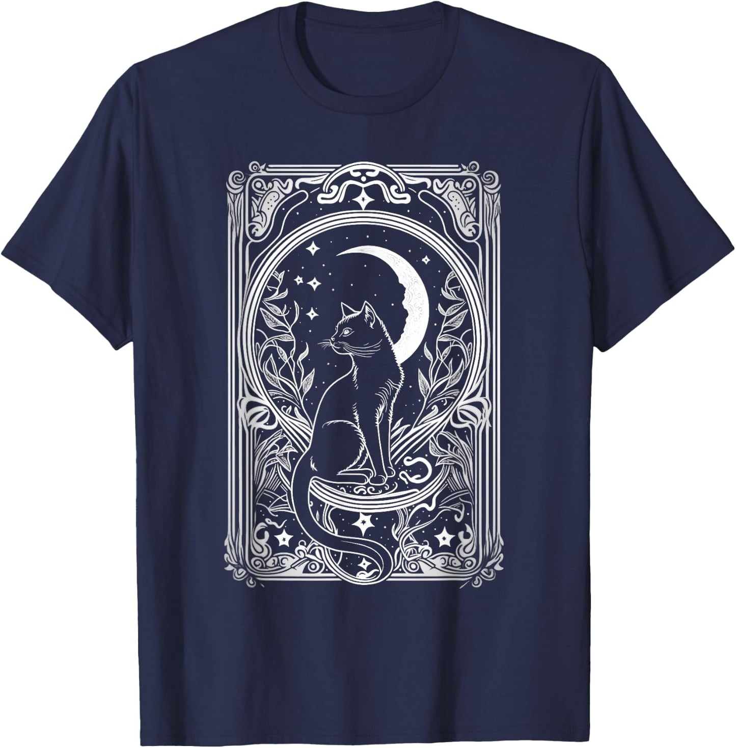 Cute Cat Lover, Moon Tarot Card, Cat Tarot Card Crescet Moon T-Shirt - T-Shirt | Navy