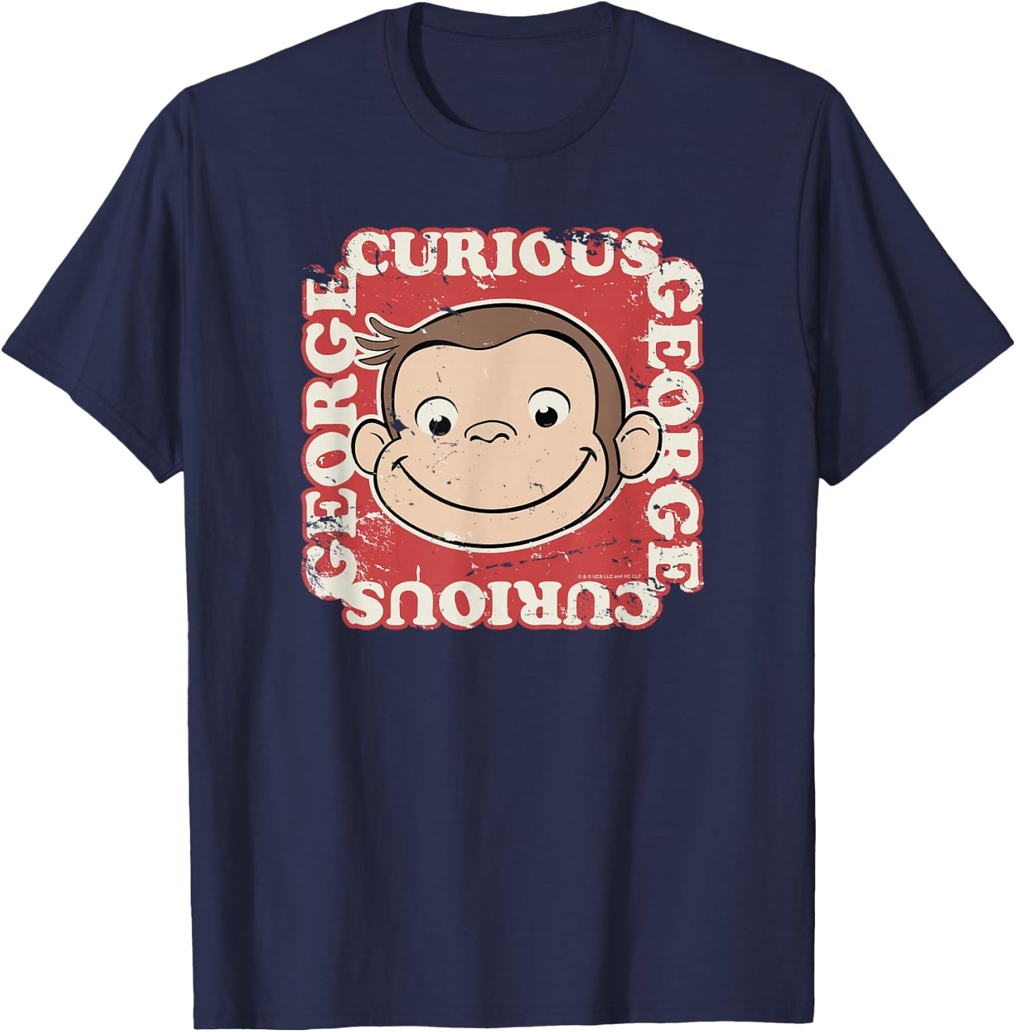 Curious George Big Face Distressed George T-Shirt - T-Shirt | Navy