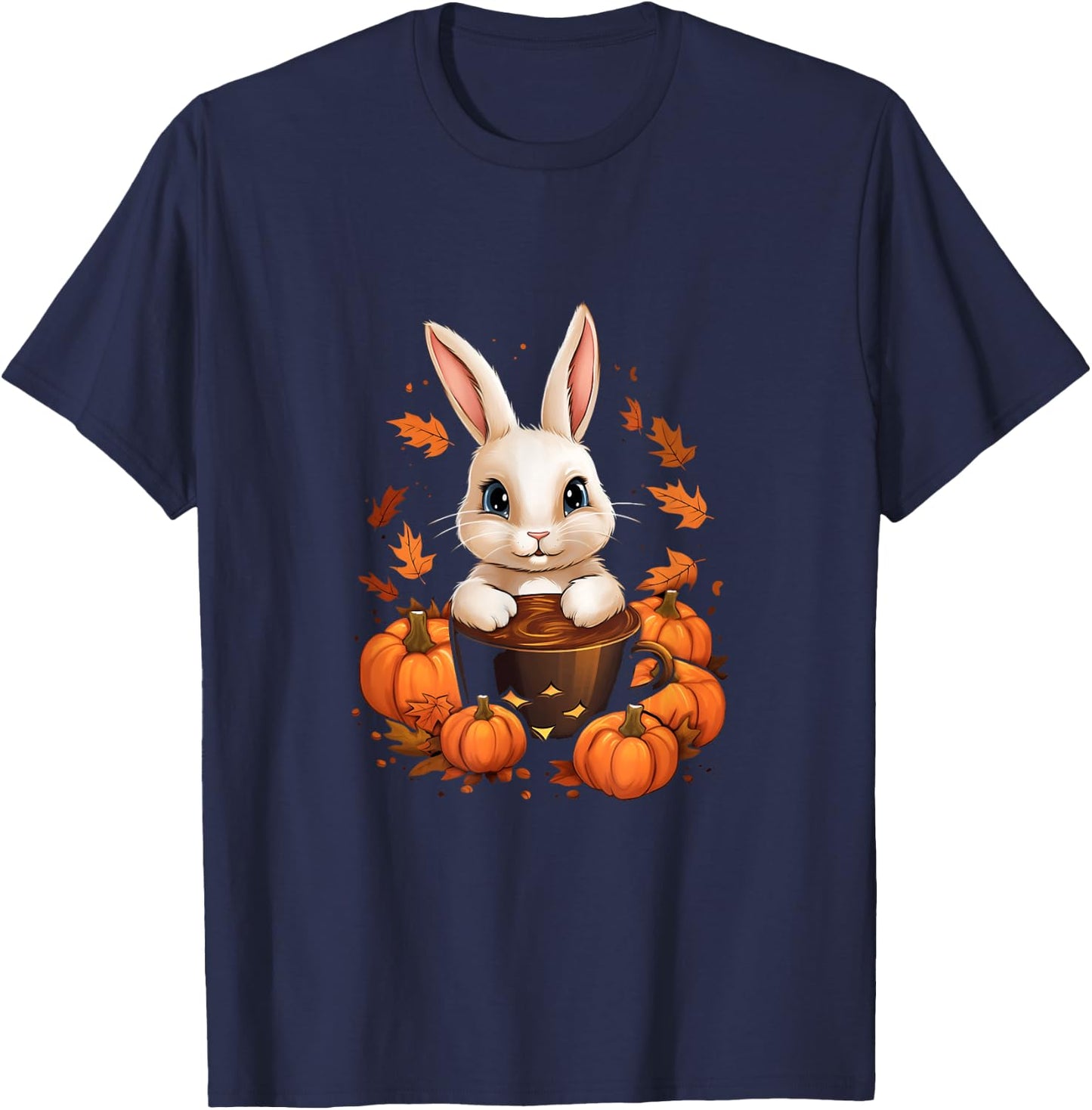 Bunny Rabbit Pumpkin Spice Latte Fall Autumn Halloween T-Shirt - T-Shirt | Navy