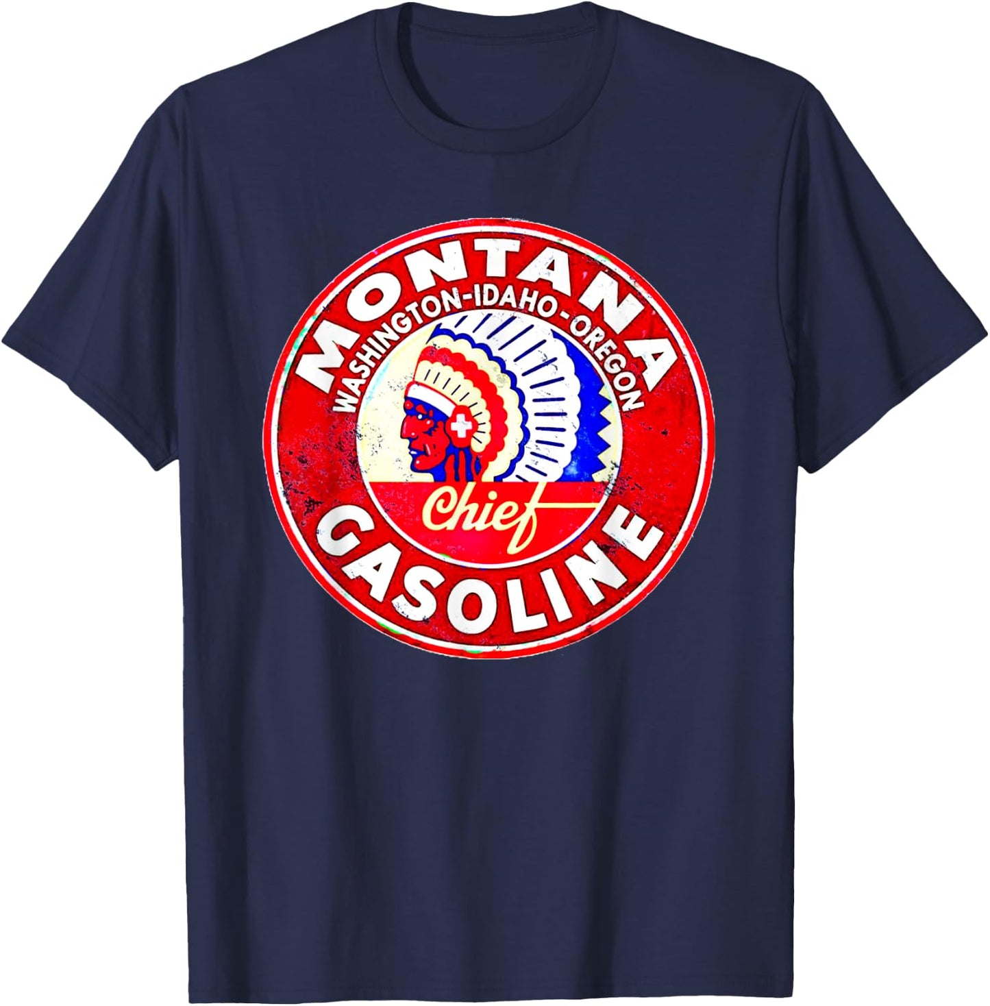 Retro Vintage Gas Station Montana Motor Oil Car Bikes Garage T-Shirt - T-Shirt | Navy
