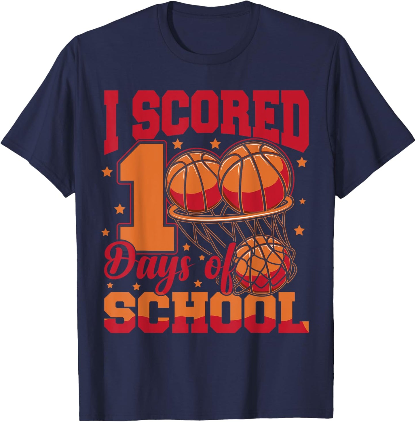 Basketball 100th Day Of School 100 Days Of School T-Shirt - T-Shirt | Navy